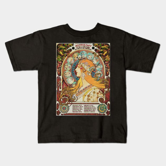 Vintage Gypsy Astrology Poster | Alphonse Mucha Kids T-Shirt by visionarysea